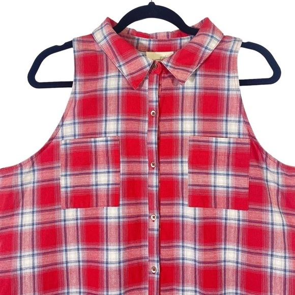 Universal Thread Women plus size XXL ShirtDress Button Up Sleeveless Red Plaid - Picture 1 of 7